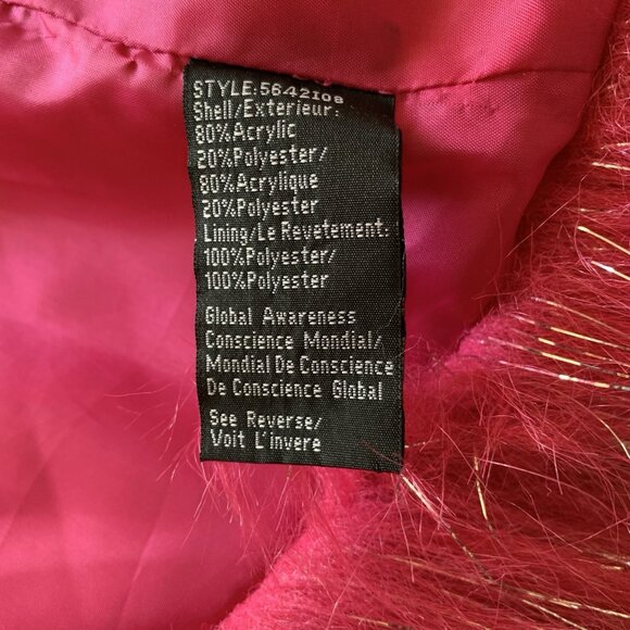 Vtg Y2K Blanc Noir Jacket Hot Pink Faux Fur Silver Coat Medium CLUB RAVE Furry - Picture 7 of 13